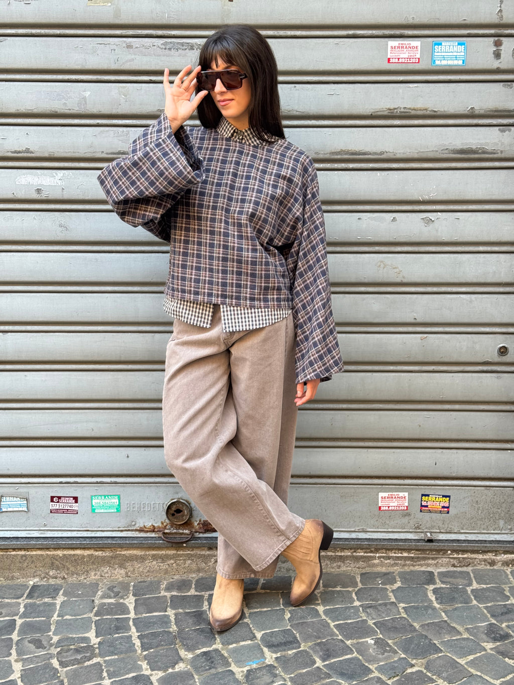 Blusa tartan con manica ampia NA7539-B my-d