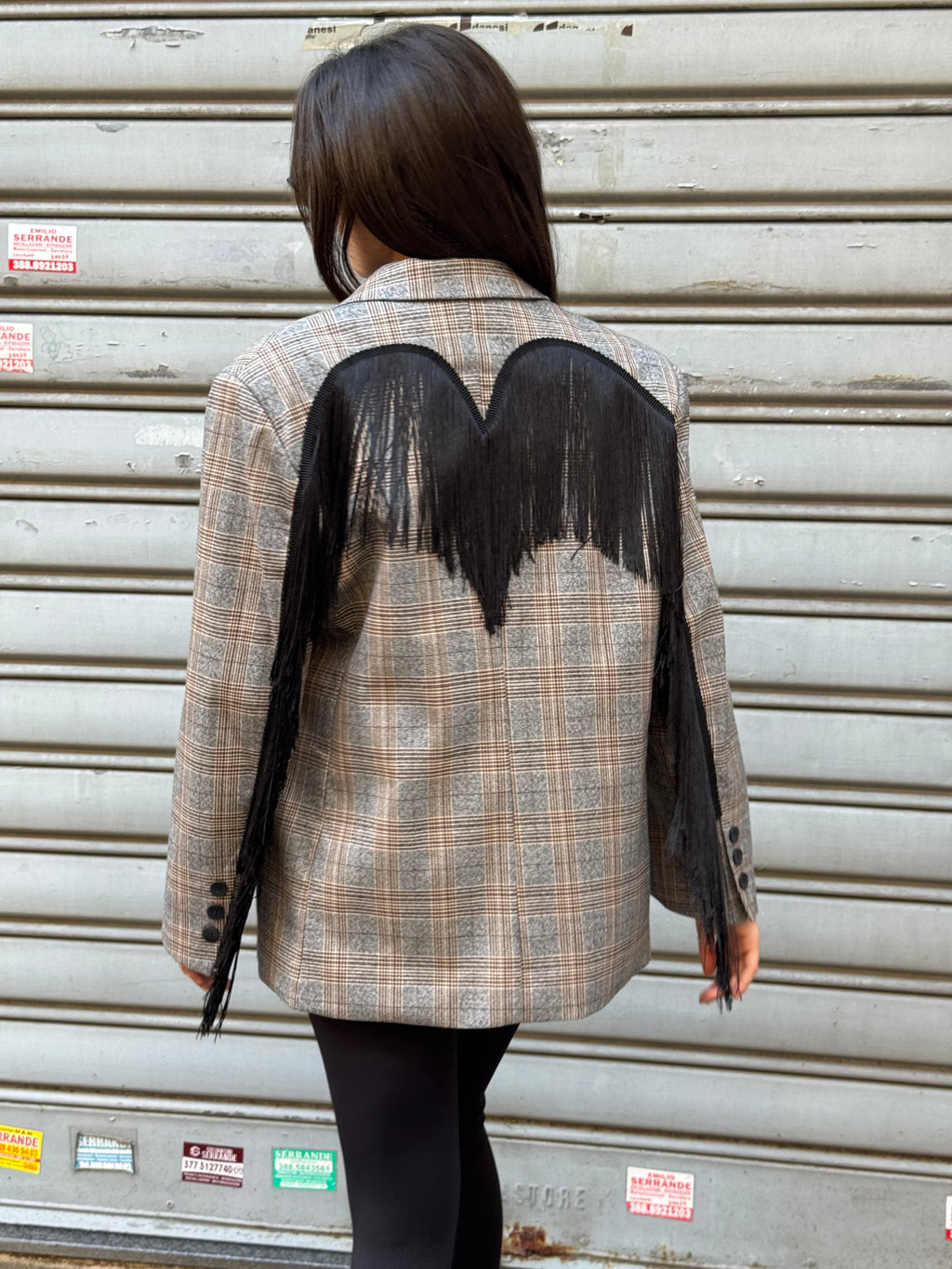 Blazer Over con frange Principe di Galles  DL5936 Lumina