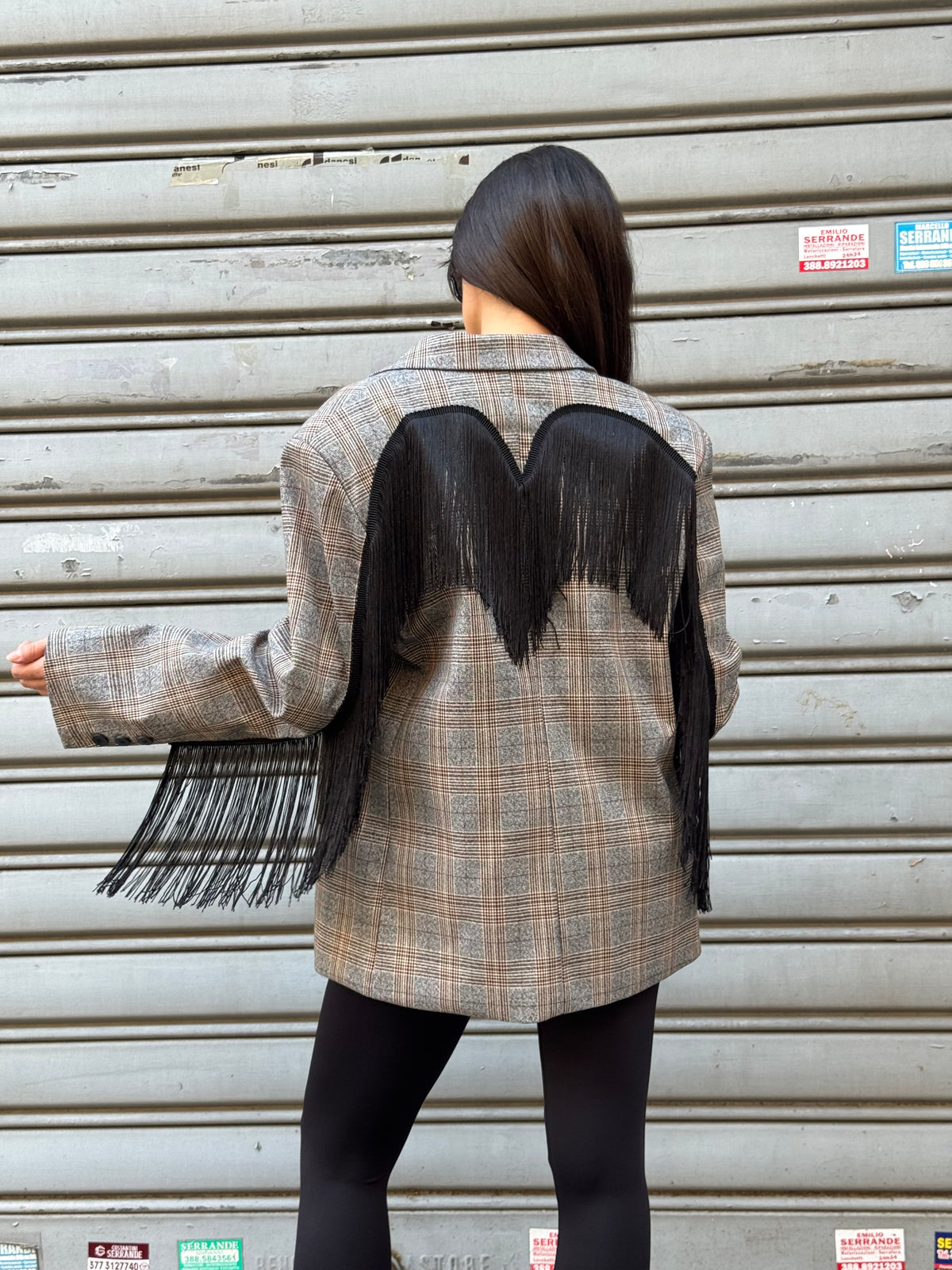 Blazer Over con frange Principe di Galles  DL5936 Lumina