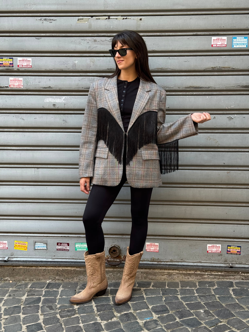 Blazer Over con frange Principe di Galles  DL5936 Lumina