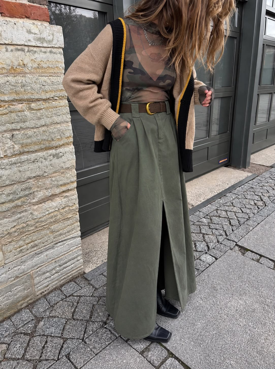 Gonna in gabardina con spacco MO5917 my-d